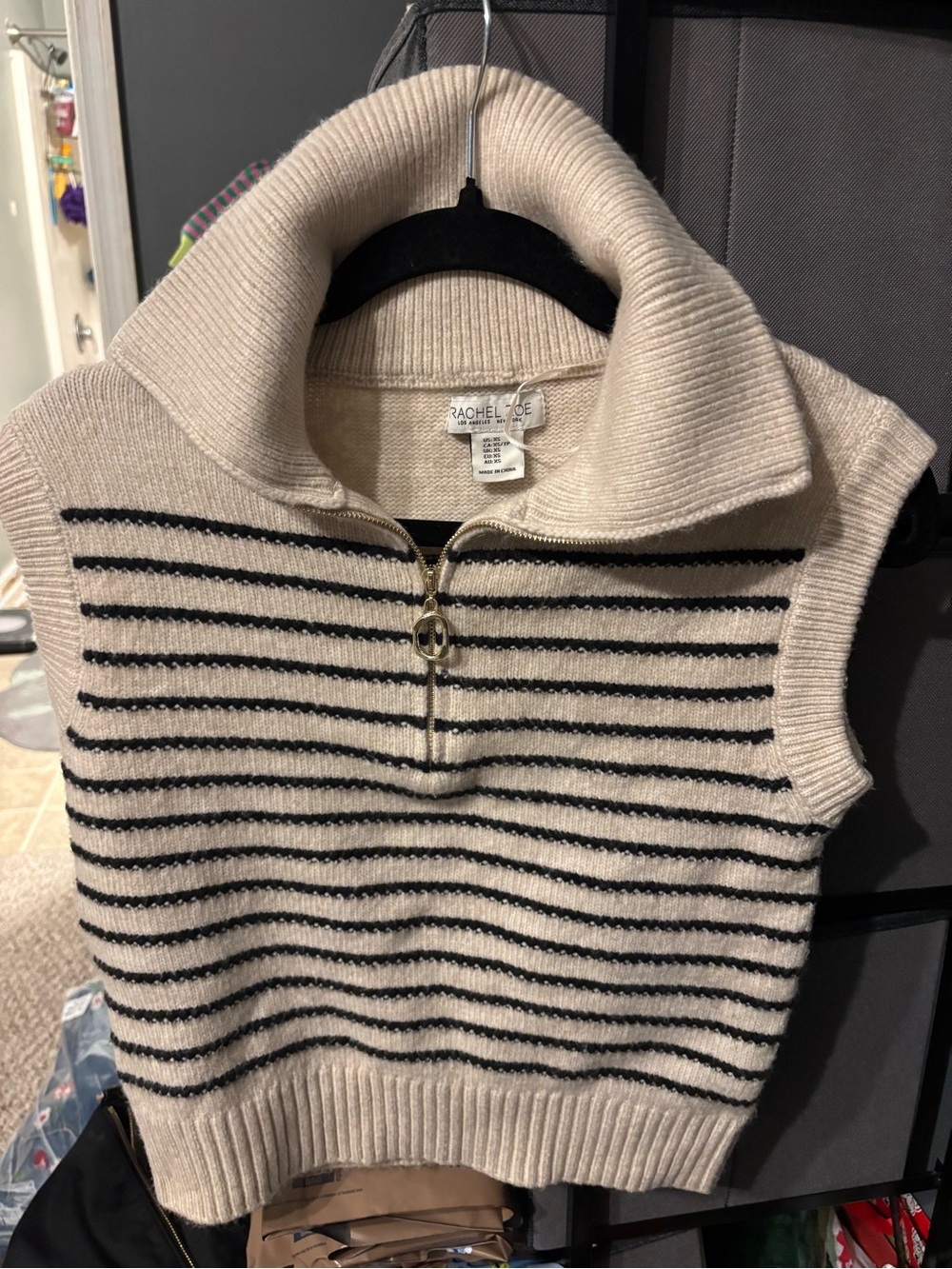 Rachel Zoe Cream & Black Striped Sleeveless Sweater Vest XS